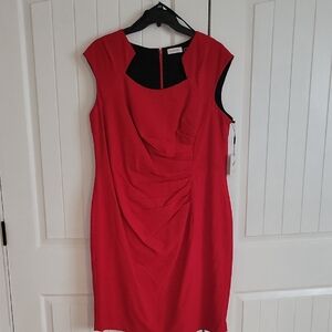 Calvin Klein Red Ruched Midi Cocktail Dress